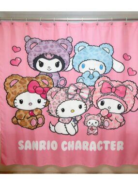 Cute Pink Anime Character Shower Curtain 59" × 71", 12 Hooks Included
